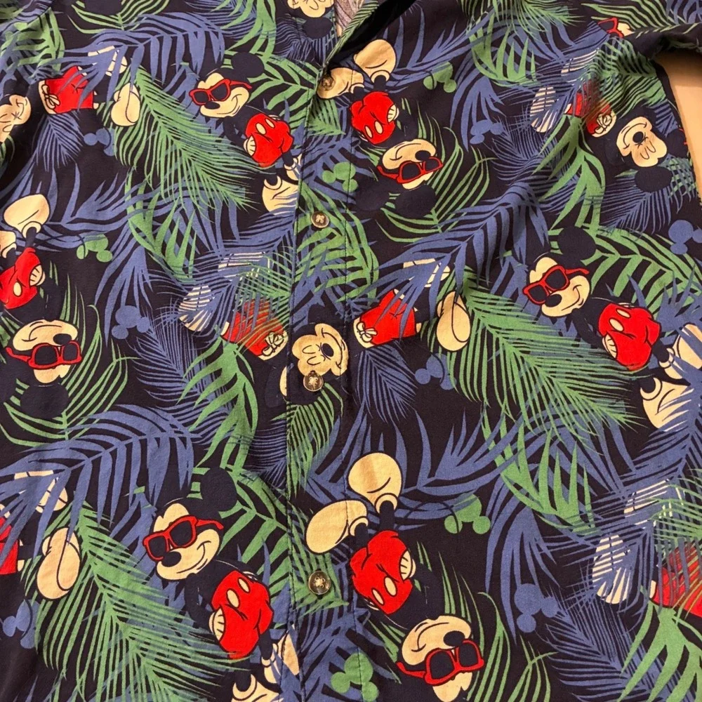 Disney Mickey Mouse Hawaiian Shirt Shorts Set Youth XL Tropical Palm Button Down